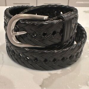 Unbranded Black Silver Leather Braided Belt Men 34 Woven Classic Workwear Casual